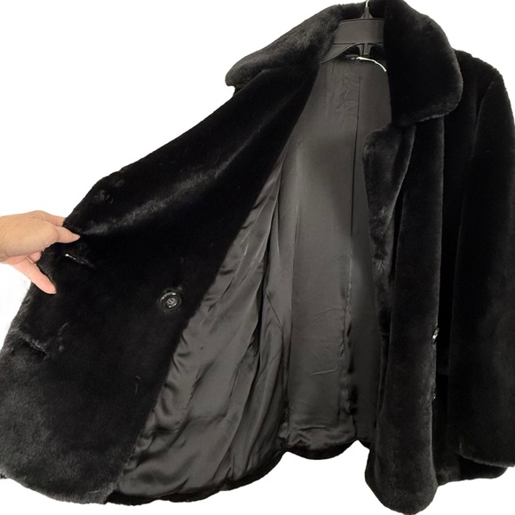 Free People Kate Faux Fur Double Breasted Coat Black Size M - LIKE NEW!! - Picture 13 of 14